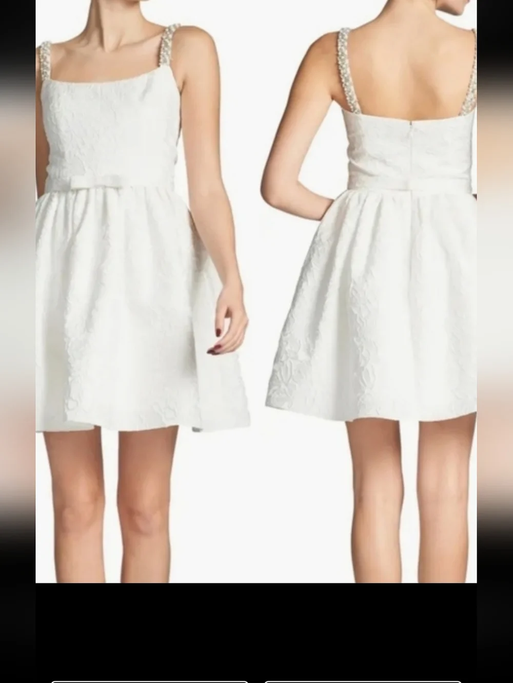 Sachin-Babi Women White Selena Dress Sz 4 Beaded Strap Floral Jacquard